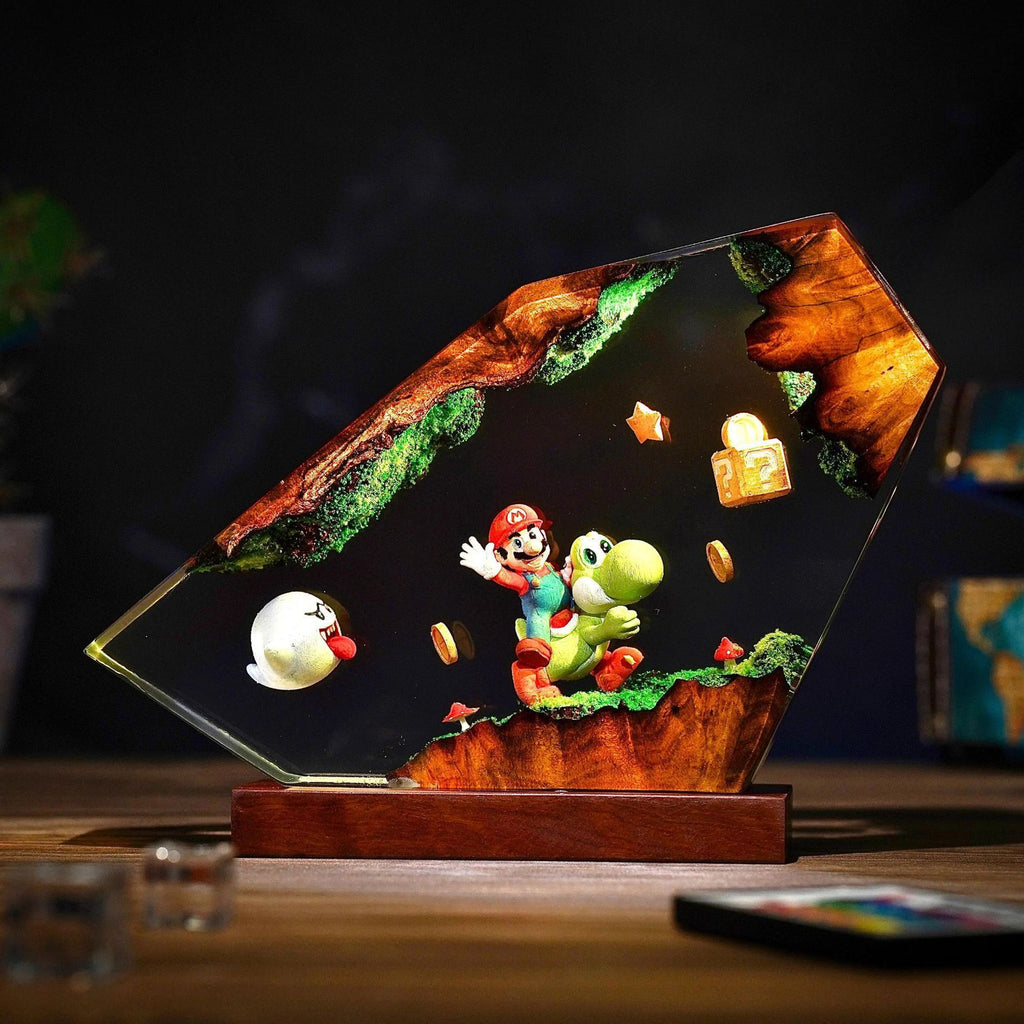 Detail of the figures set inside the clear epoxy
