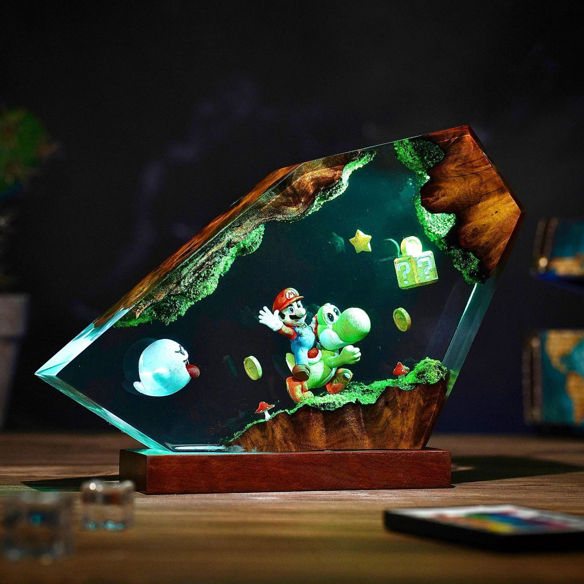 Angled view of the resin lamp