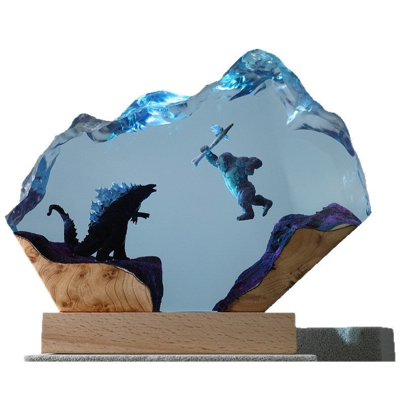 Side view showing the resin slab and wood base