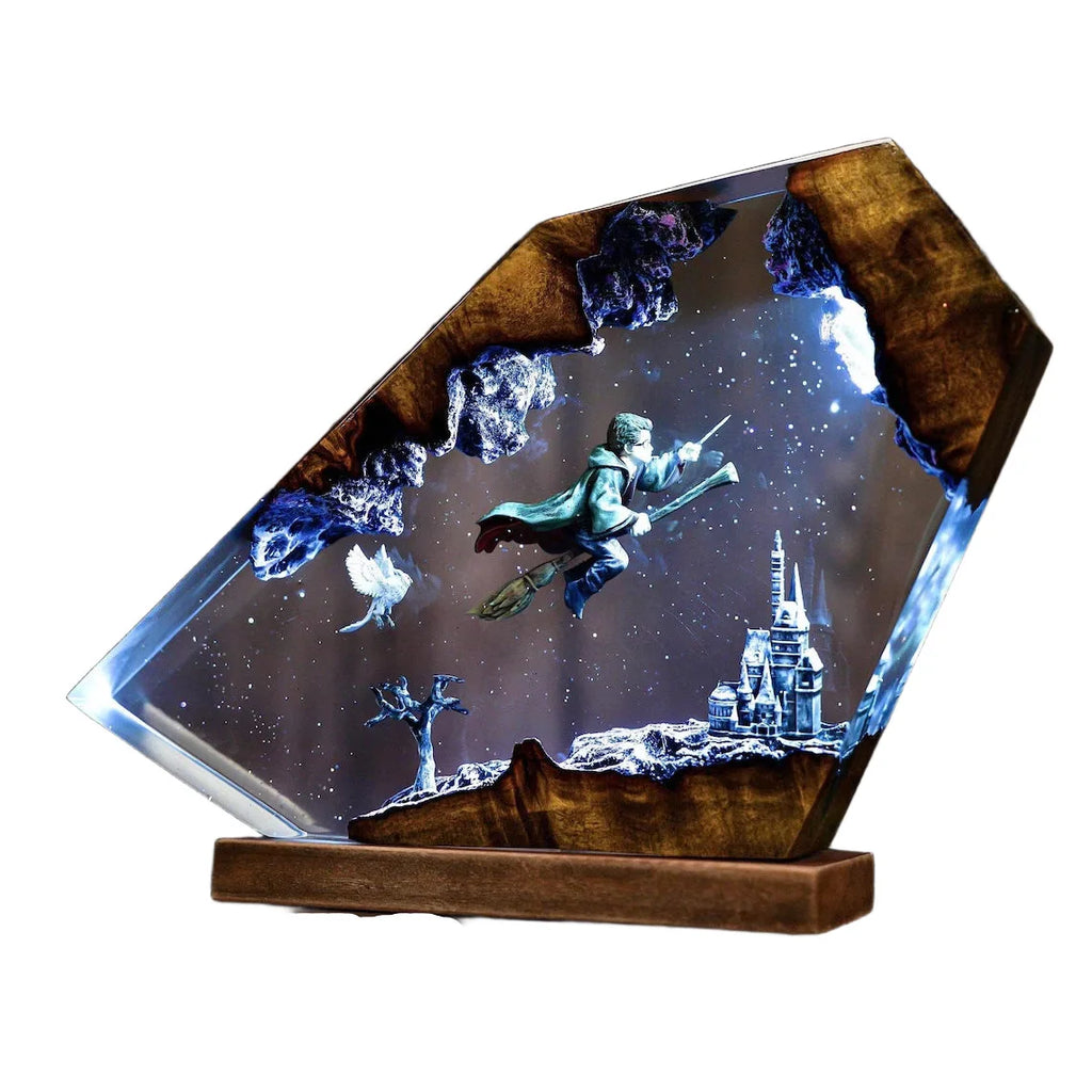 Broomstick Flight resin lamp switched off, showing the clear epoxy