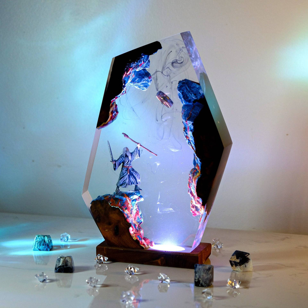 Detail of the figure set inside the clear epoxy