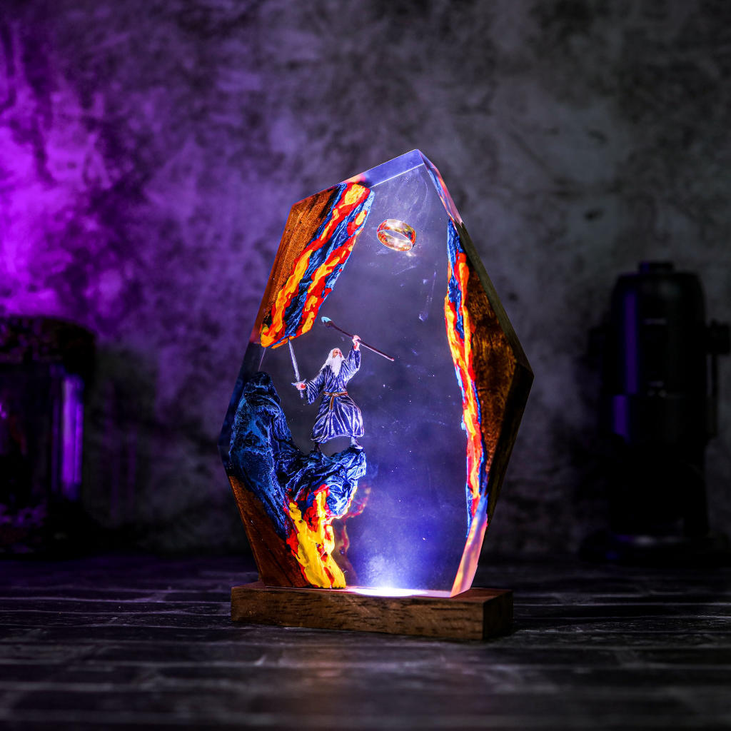 Angled view of the resin lamp