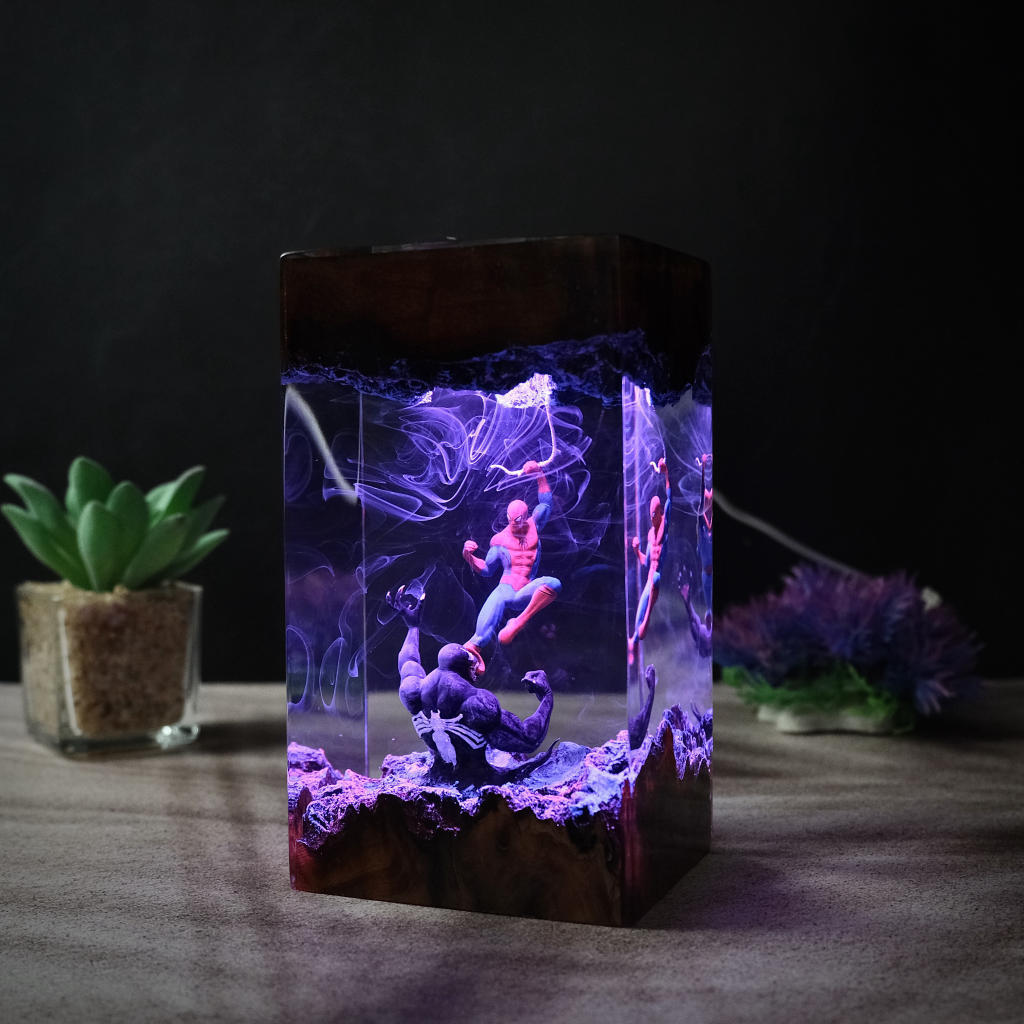 Side view showing the resin block and wood base