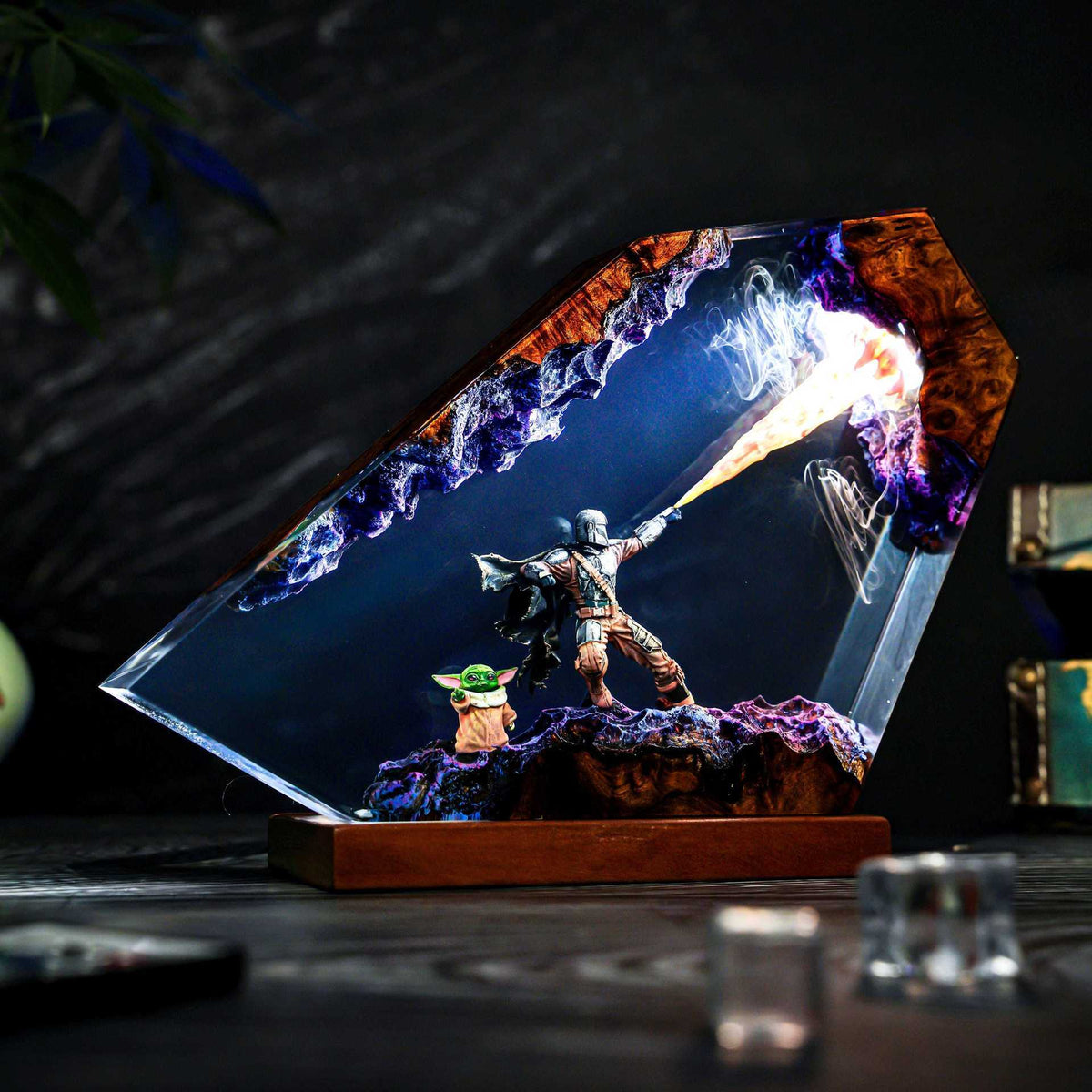 Angled view of the resin lamp